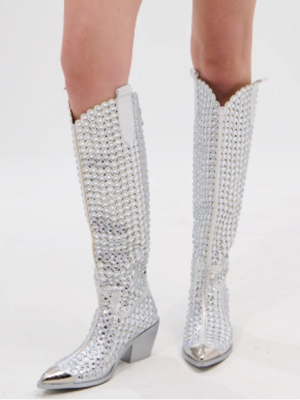Silver Rhinestone Over-the-Knee Boots - Picture 2 of 4